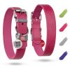 Long Lasting Leather Dog Collar for Large Dogs Medium Small Dogs Adjustable Collar with Durable Buckle D Ring 11-14 inch Neck x 3/5 inch Wide Pink Col