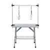 36" Folding Dog Pet Grooming Table Stainless Steel Frame Rubber Mat on Board with Adjustable Arm and Clamps pet dog Cat Grooming Table (SILVER-GRAY CO