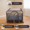 37in Heavy Duty Dog Crate, Furniture Style Dog Crate with Removable Trays and Wheels for High Anxiety Dogs