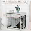 Dog Crate Furniture, Wooden Dog Crate End Table, 38.4 Inch Dog Kennel with 2 Drawers Storage, Heavy Duty Dog Crate, Decorative Pet Crate Dog Cage for