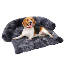 Dog Couch Bed Mat - Fluffy Plush Dog Sofa Bed With Blancket ,Pet Furniture Protector With Removable Washable Cover For Medium And Large Dogs, For Indo (Option: 43x41x7inch-Tiedye Dark Gray)