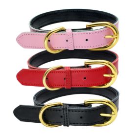 Genuine Leather Dog Collar; Wide Dog Collar; Soft Padded Breathable Adjustable Tactical Waterproof Pet Collar (colour: Powder, Specification (L * W): XS 30*1.5cm)