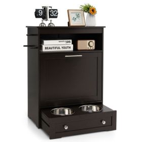 Pet Feeder Station with Stainless Steel Bowl (Color: coffee)